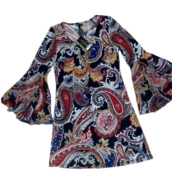 Chiasso Paisley Print Bell Sleeved Dress, Size Small - Picture 1 of 8